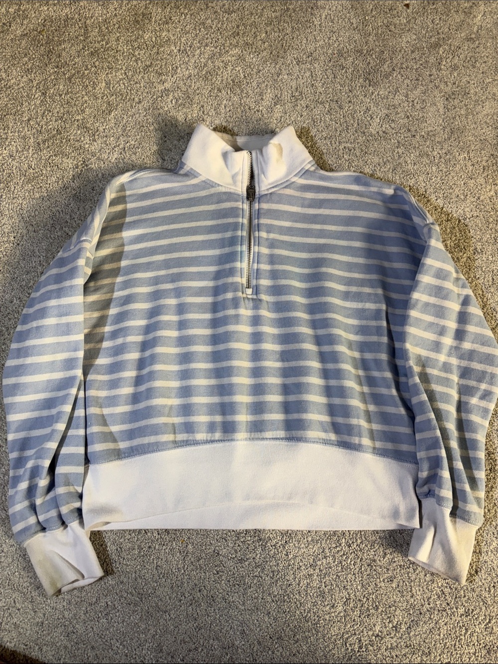 Girls Light Blue and White Striped Half-Zip Sweater